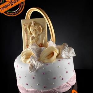 Stampo in silicone alimentare  Pergamena Bimba che prega  per torta Cresima,  Comunione e Confessione